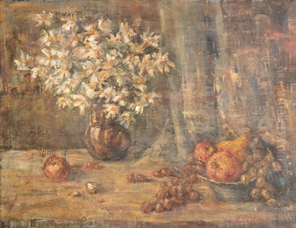 Still Life With Fruit And Flowers Oil Painting by Nicolai Ivanovich Fechin