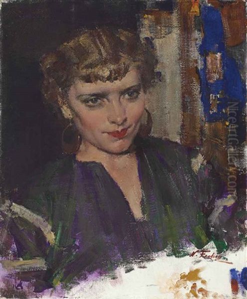 Portrait Of Marucia, A Russian Singer Oil Painting by Nicolai Ivanovich Fechin