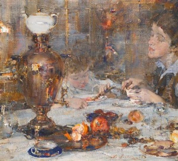 Mrs Fechin And Daughter Oil Painting by Nicolai Ivanovich Fechin