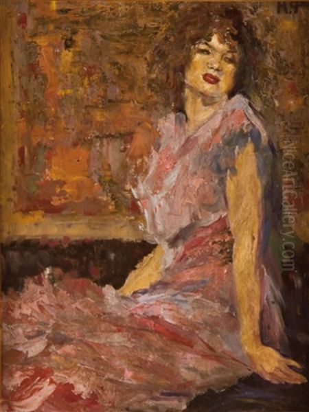 Portrat Einer Dame In Einem Rosa Kleid Oil Painting by Nicolai Ivanovich Fechin