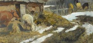 Altschnee Vor Bauernhof