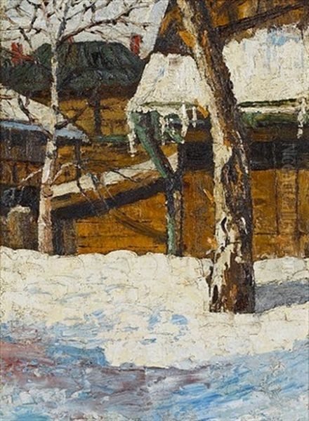Winter In The Village Oil Painting by Nicolai Ivanovich Fechin