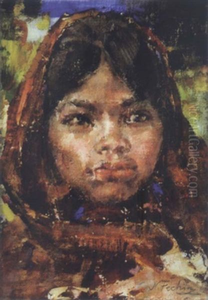 Portrait Of A Young Girl Oil Painting by Nicolai Ivanovich Fechin