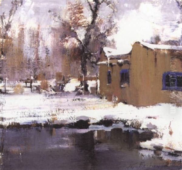Taos In Winter Oil Painting by Nicolai Ivanovich Fechin