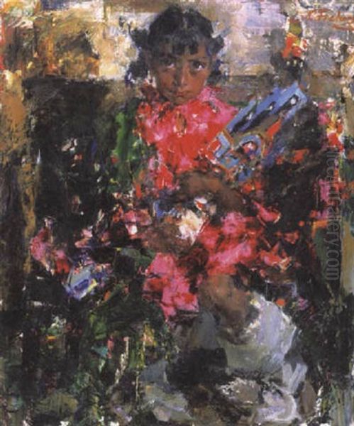 Indian Girl With Kachina Doll Oil Painting by Nicolai Ivanovich Fechin