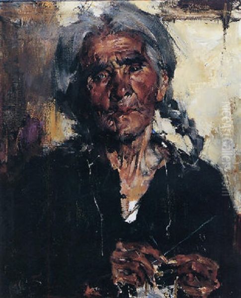 Spanish Woman (the Blind Knitter Of Taos) Oil Painting by Nicolai Ivanovich Fechin