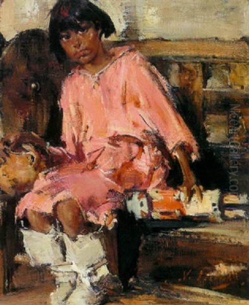 Manuelita With Kachina Oil Painting by Nicolai Ivanovich Fechin