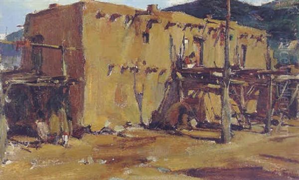 Taos Pueblo House Oil Painting by Nicolai Ivanovich Fechin