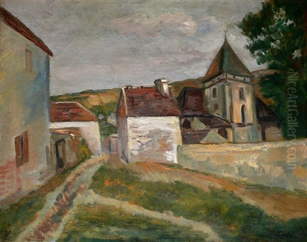 Village In France Oil Painting by Adolphe Aizik Feder