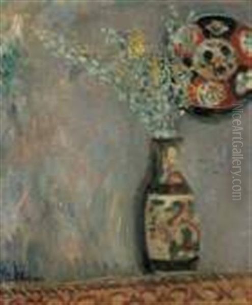 Vase De Fleurs Au Plat De Faience Oil Painting by Adolphe Aizik Feder