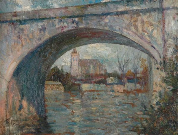 Bridge Over The River Oil Painting by Adolphe Feder