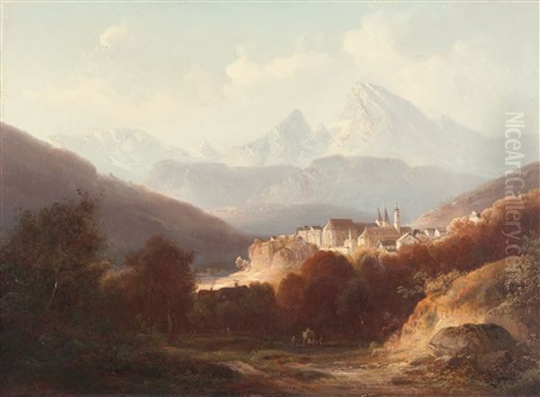 Berchtesgaden Mit Dem Watzmann Oil Painting by Ferdinand Feldhuetter