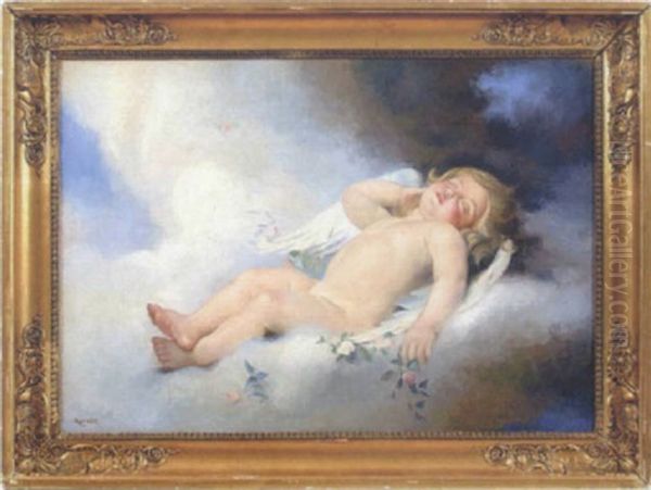 Sovande Putti Oil Painting by Karl Eugene Felix