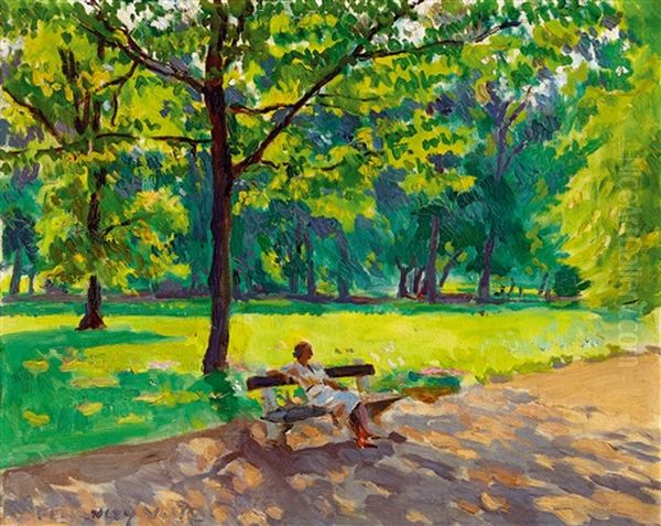 Sunlit Park Oil Painting by Valer Ferenczy