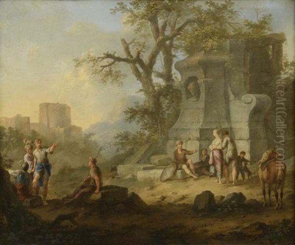 Paysage Italien Avec Des Figures Pres D'une Fontaine Oil Painting by Franz de Paula Ferg