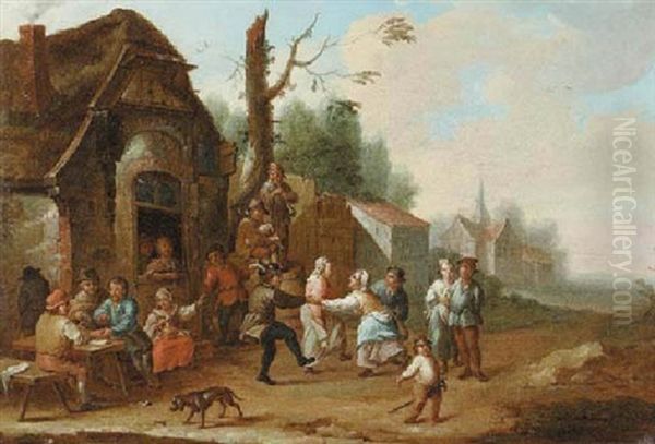 Peasants Carrousing And Merrymaking Outside An Inn Oil Painting by Franz de Paula Ferg