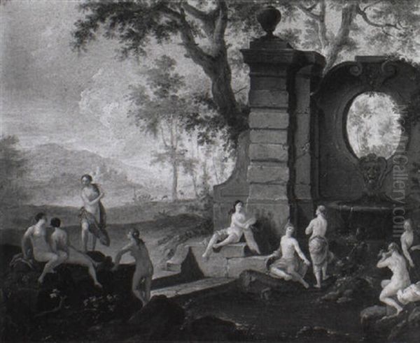 Nymphs Bathing At A Fountain Oil Painting by Franz de Paula Ferg