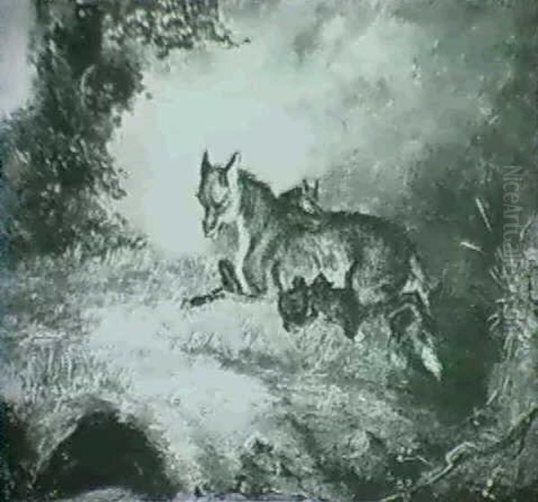 Wiley Foxes: A Pair Of Paintings Oil Painting by John Ferneley Jr.