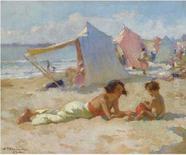 Playing On The Beach Oil Painting by Charles Garabed Atamian