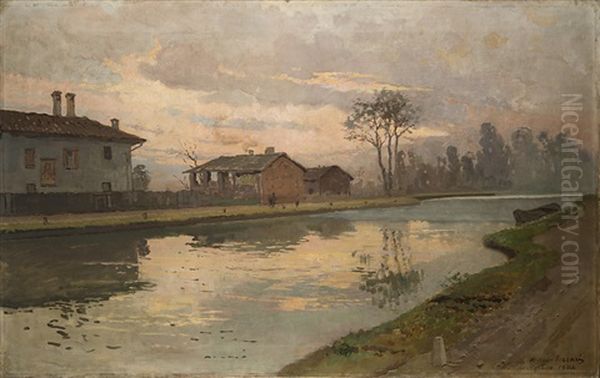 Il Naviglio A Corsico Oil Painting by Arturo Ferrari
