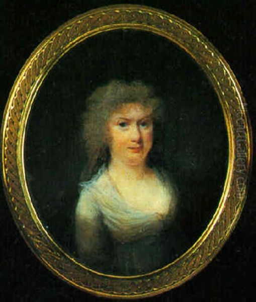 A Young Lady Wearing Decollete White Dress, Her Hair Curled And Powdered Oil Painting by Francois Ferriere