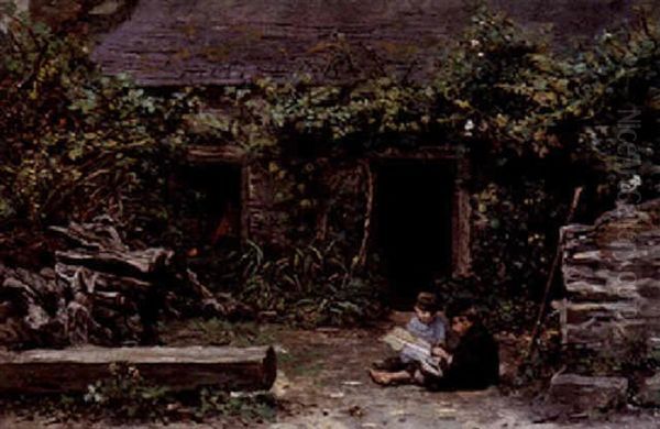 Moussaillons Jouant Avec Leur Bateau Devant La Maison Oil Painting by Jacques Eugene Feyen