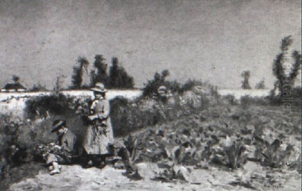 Enfants Cueillant Des Fleurs Oil Painting by Jacques Eugene Feyen