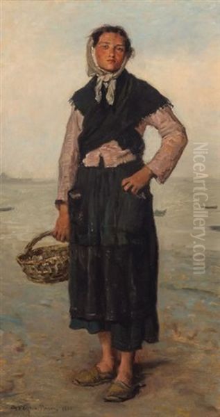 Fisher Girl Oil Painting by Francois Nicolas Augustin Feyen-Perrin