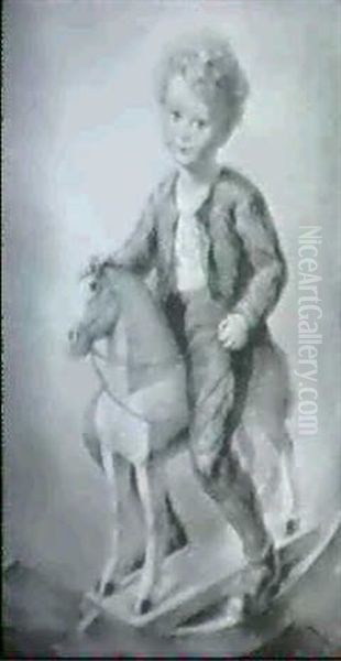 Portrat Eines Knaben Auf Dem Schaukelpferd Oil Painting by Albert Figel