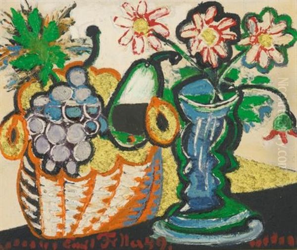 Still Life Of Flowers And Fruit Oil Painting by Emil Filla