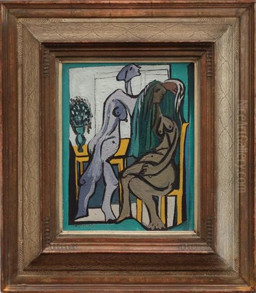 Two Women At A Table Oil Painting by Emil Filla