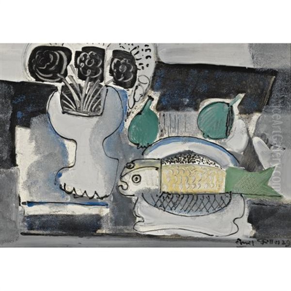 Still Life With Fish (zatii S Rybou) Oil Painting by Emil Filla