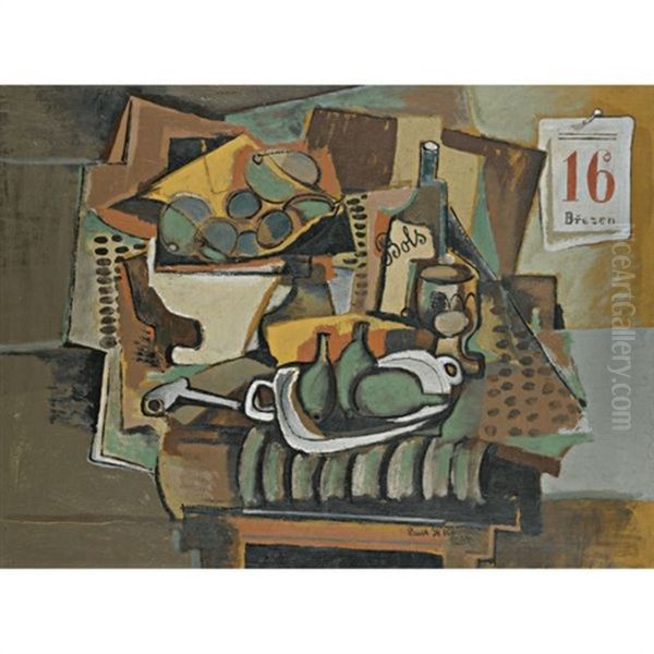 Still Life With Calendar (zatii S Kalendarem) Oil Painting by Emil Filla