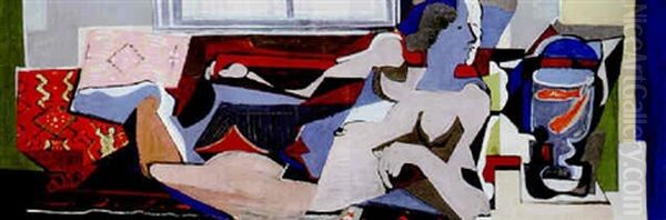 Reclining Nude With Goldfish Oil Painting by Emil Filla