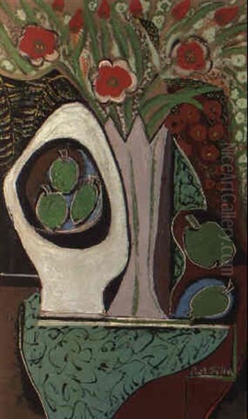 Stilleben Mit Blumenvase Und Obstschale Oil Painting by Emil Filla