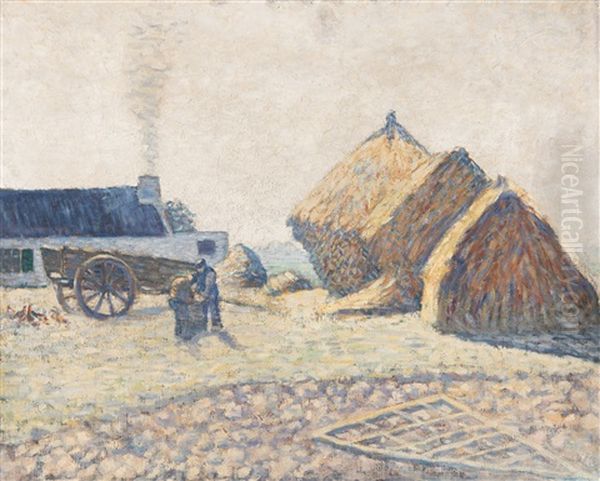Haystacks And Farm (ca. 1886) Oil Painting by Willy Finch