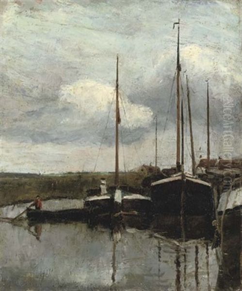 Moored Ships Oil Painting by Alfred William (Willy) Finch
