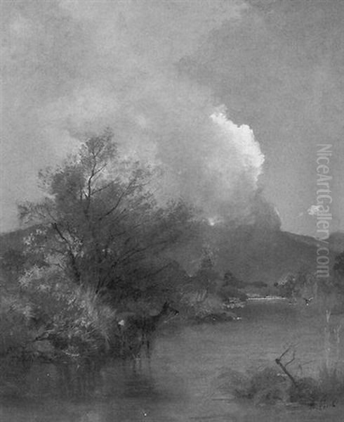 Reh Am Ufer Der Loisach Oil Painting by August Fink