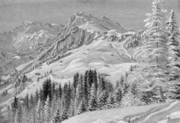 Winterliche Gebirgslandschaft Bei Adelboden Oil Painting by Waldemar Theophil Fink