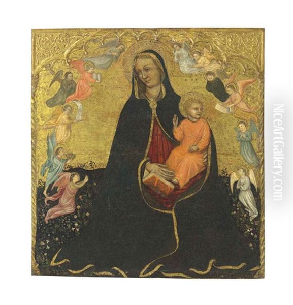 The Madonna And Child Surrounded By Angels In A Meadow Oil Painting by Jacobello Del Fiore