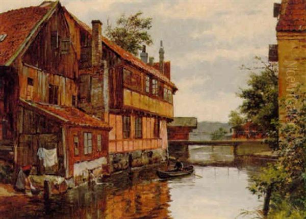 Parti Fra Det Gamle Hobro Oil Painting by August Fischer