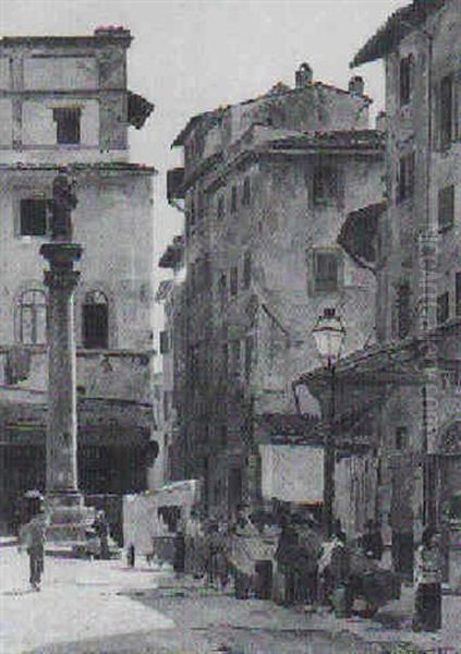 Italiensk Bymotiv Oil Painting by August Fischer