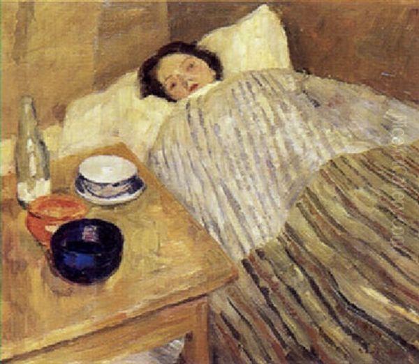 Sengeliggende Pige Oil Painting by Carl Holger Fischer