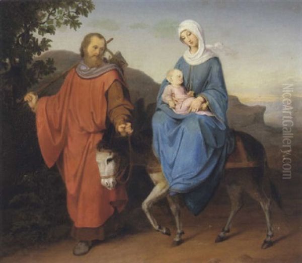 Flucht Nach Agyptien Oil Painting by Josef Anton Fischer