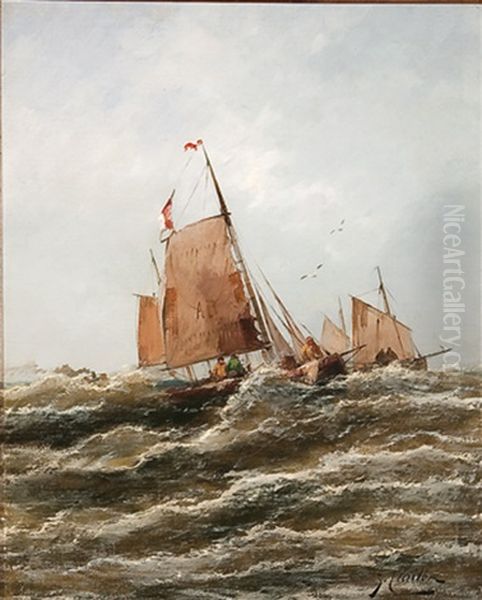 Venetian Fishing Boats On The Adriatic Sea Oil Painting by Georg Fischhof