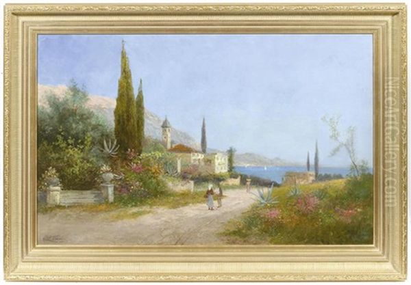 Sudliche Landschaft Mit Person Auf Einem Weg Oil Painting by Georg Fischhof