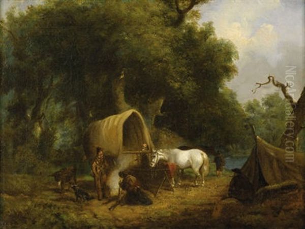 Figures By The Lake Oil Painting by Alvan Fisher