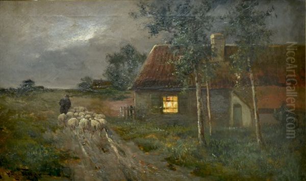 Resting Home With The Flock Oil Painting by Hugo Anton Fisher