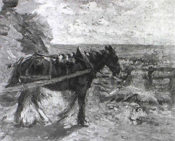A Cart Pulling A Hay Rick Oil Painting by Mark William Fisher