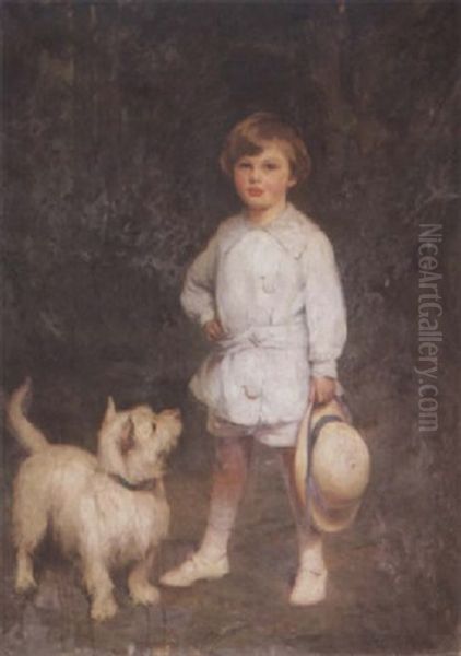 Boy With A West Highland White Oil Painting by Percy Harland Fisher